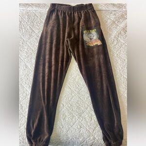 BOYS LIE “Only Time Will Tell” Sweatpants Brown Velour Graphic Sweats